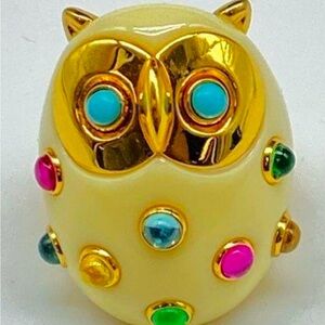 kate spade Gold and Cream Owl Ring with Multicolor Gem Accents